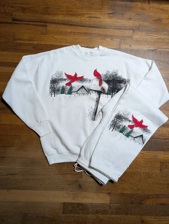 Vintage 90's Sweatsuit Set Sweatshirt & Joggers Size Large Cardinal Graphic - Picture 15 of 15